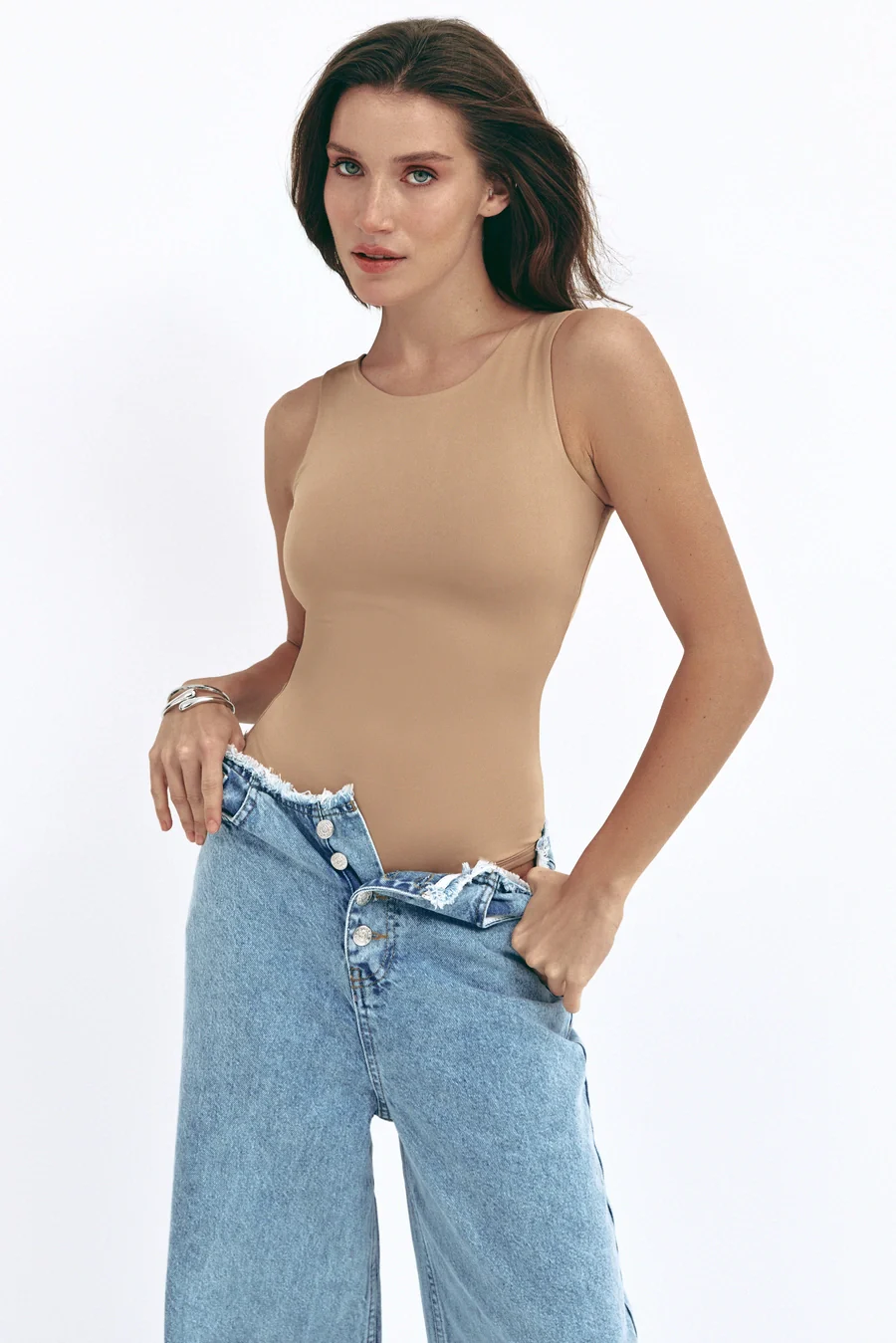 Beige Basic Sleeveless Bodysuit - Image 3