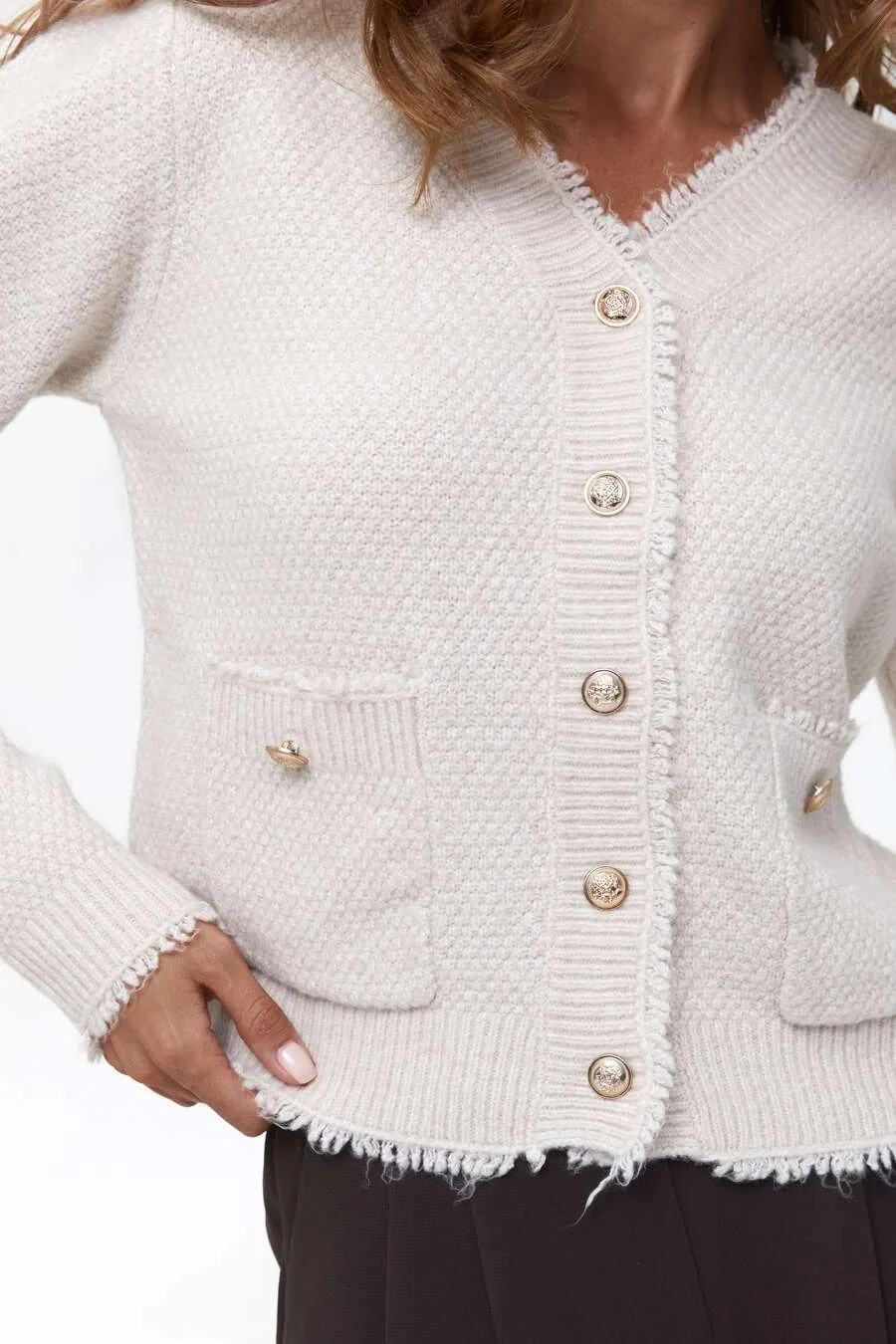 Beige Buttoned Knit Cardigan - Image 3