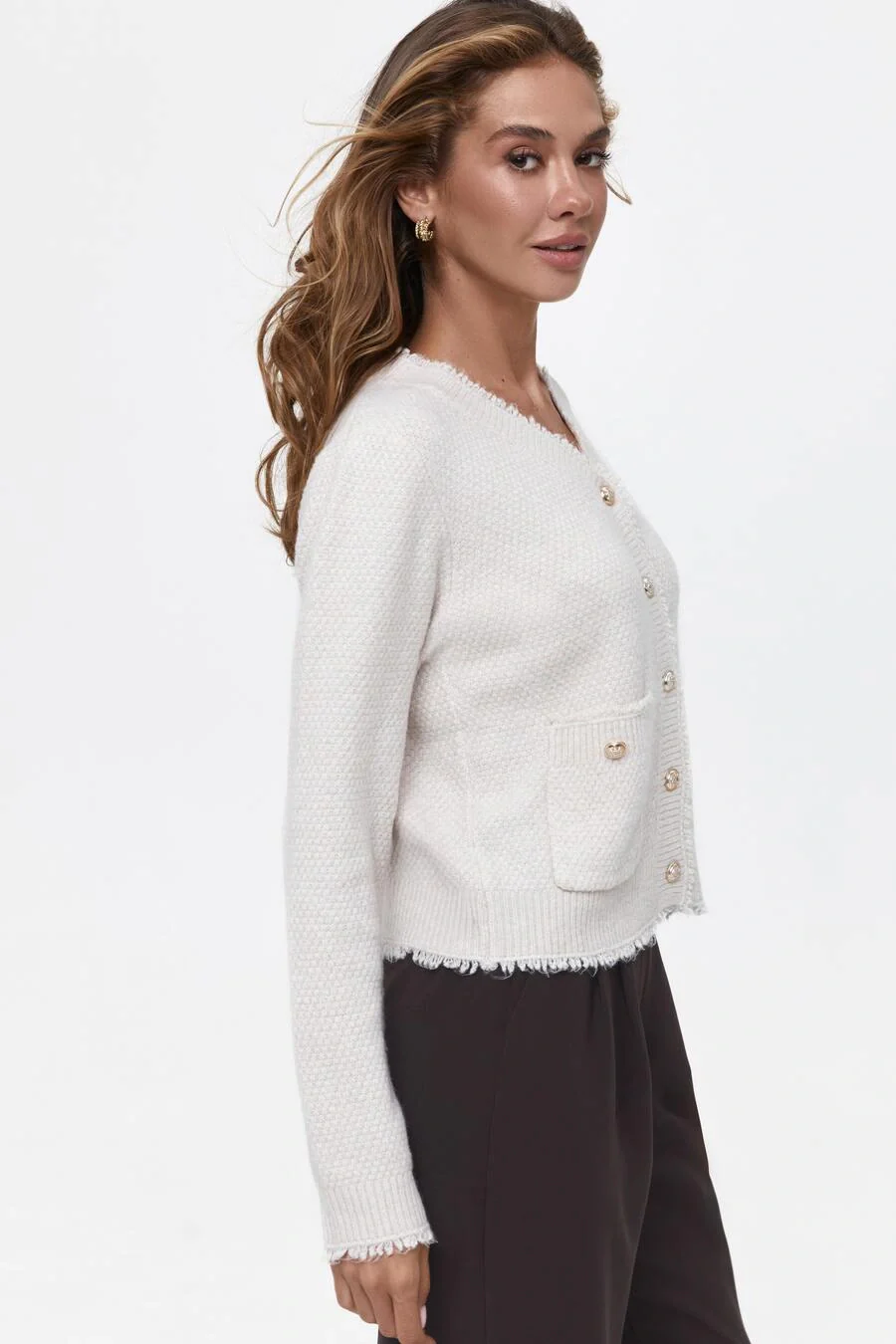 Beige Buttoned Knit Cardigan - Image 4