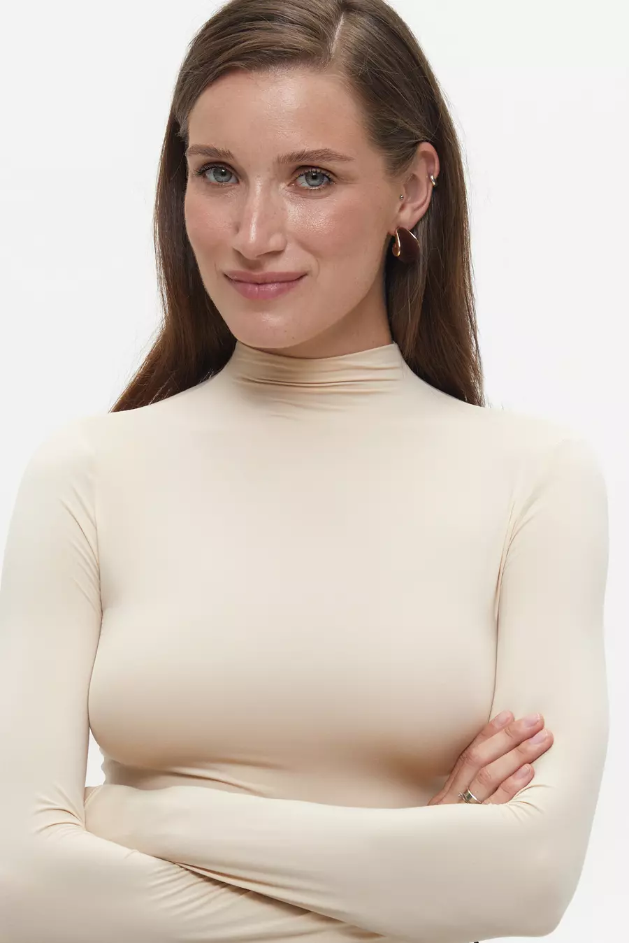Beige High Neck Long Sleeve Top - Image 2