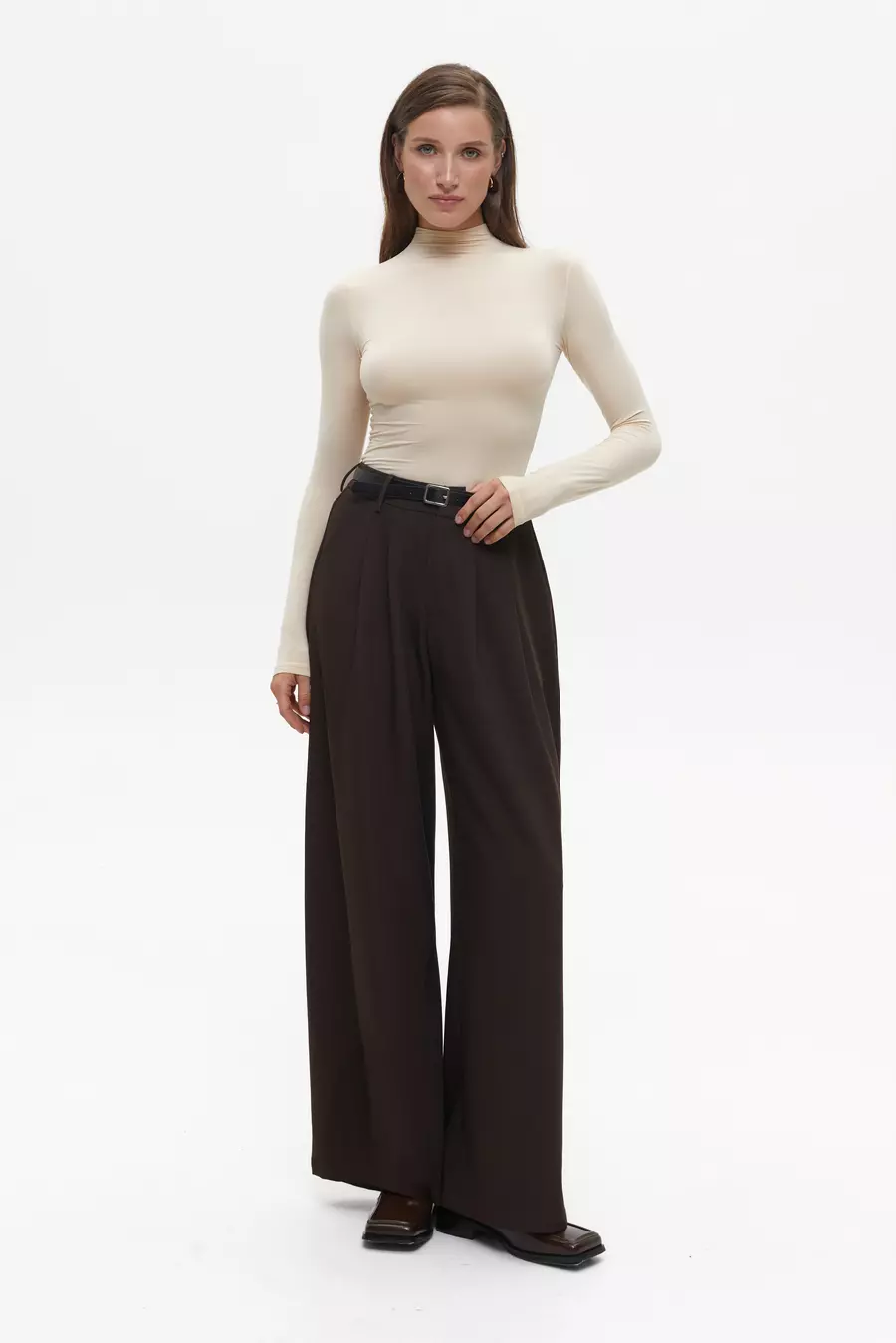 Beige High Neck Long Sleeve Top - Image 3