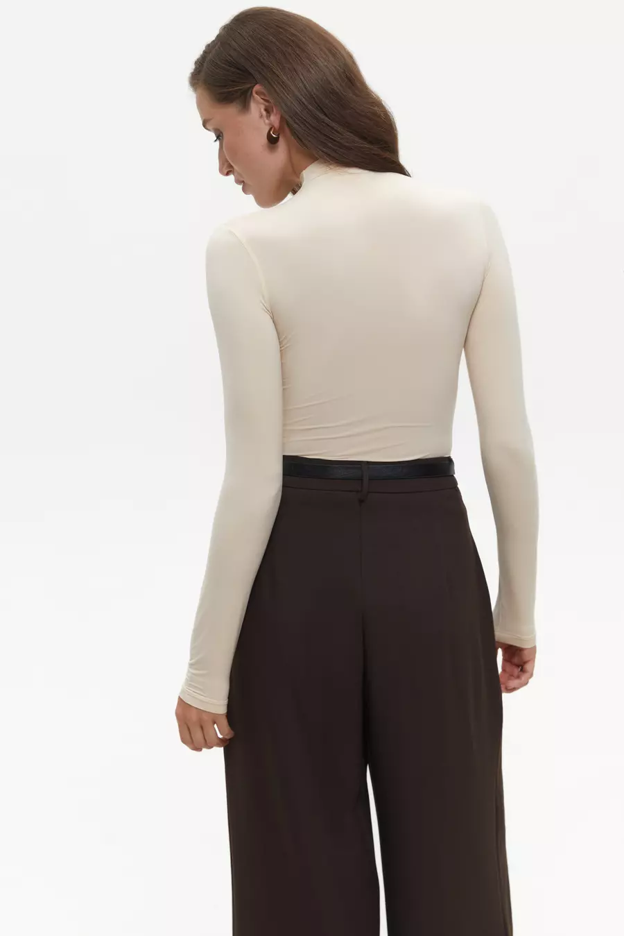 Beige High Neck Long Sleeve Top - Image 4
