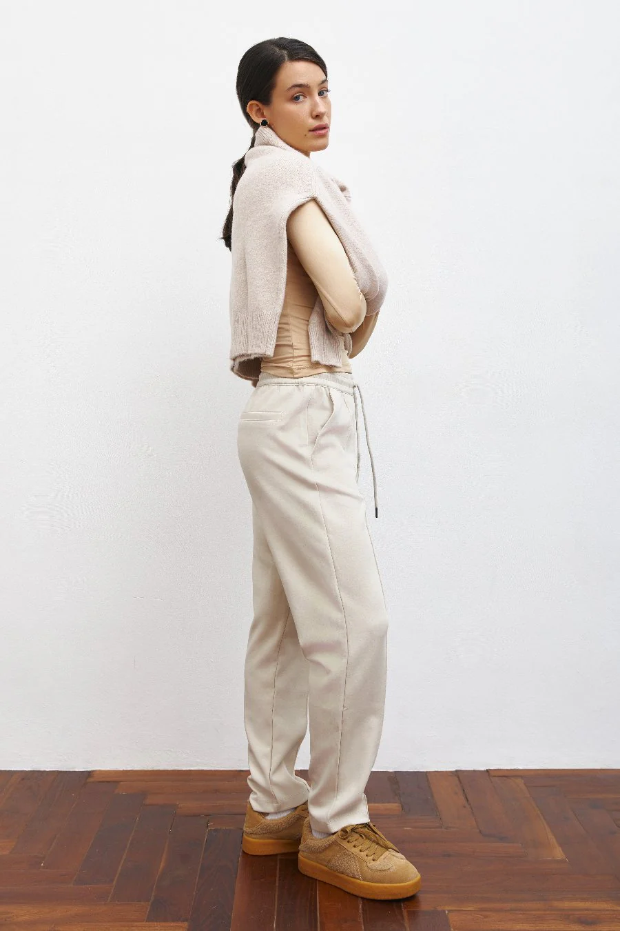Beige High Waist Cropped Pants - Image 4