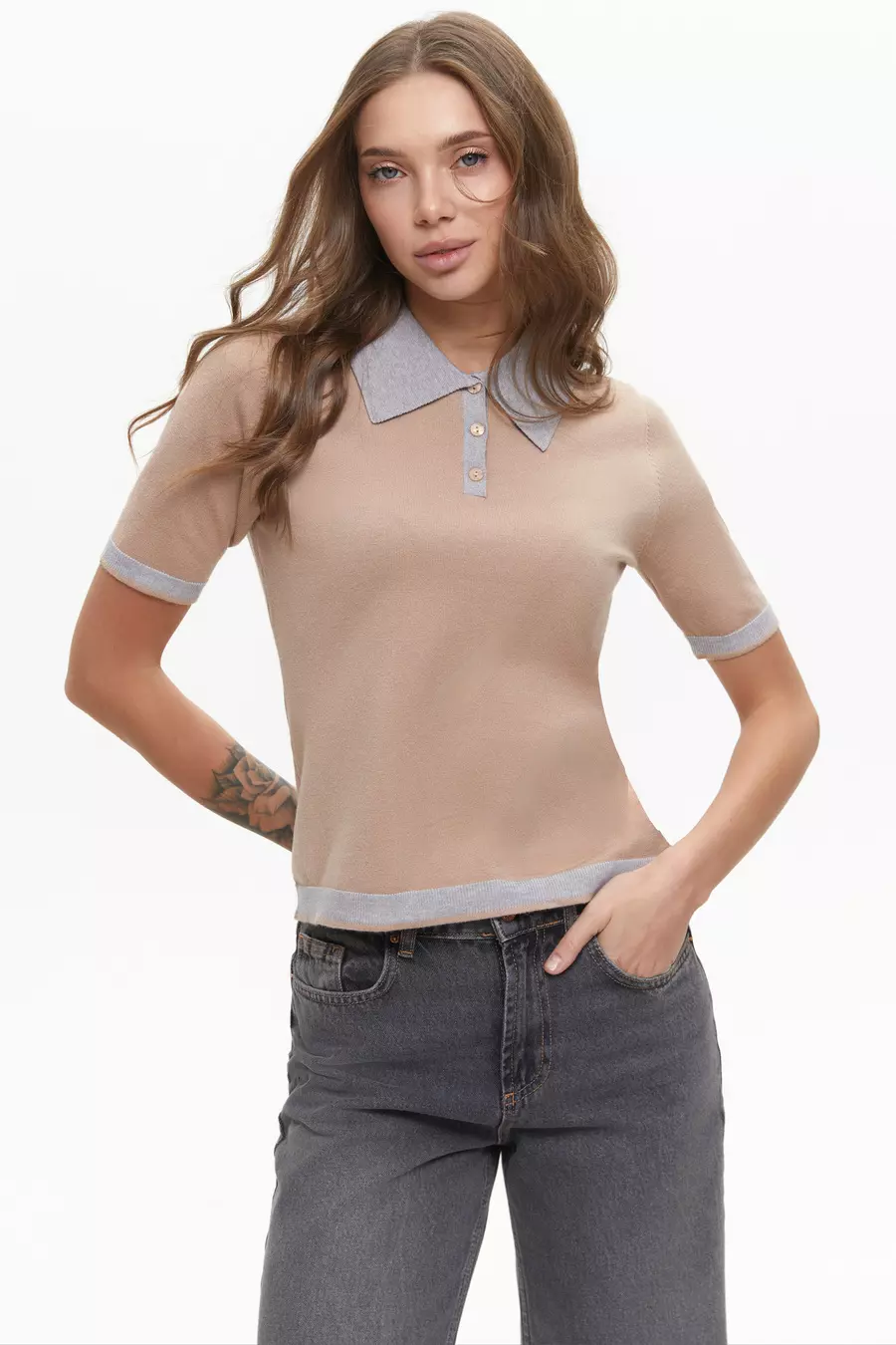 Beige Short-Sleeved Polo - Image 3