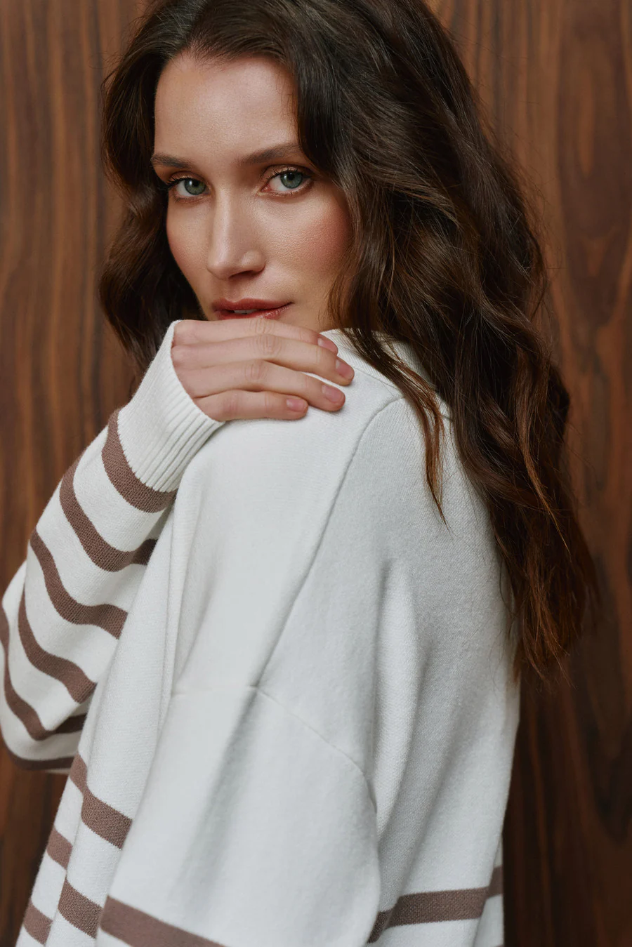 Beige Striped Polo Sweater - Image 4
