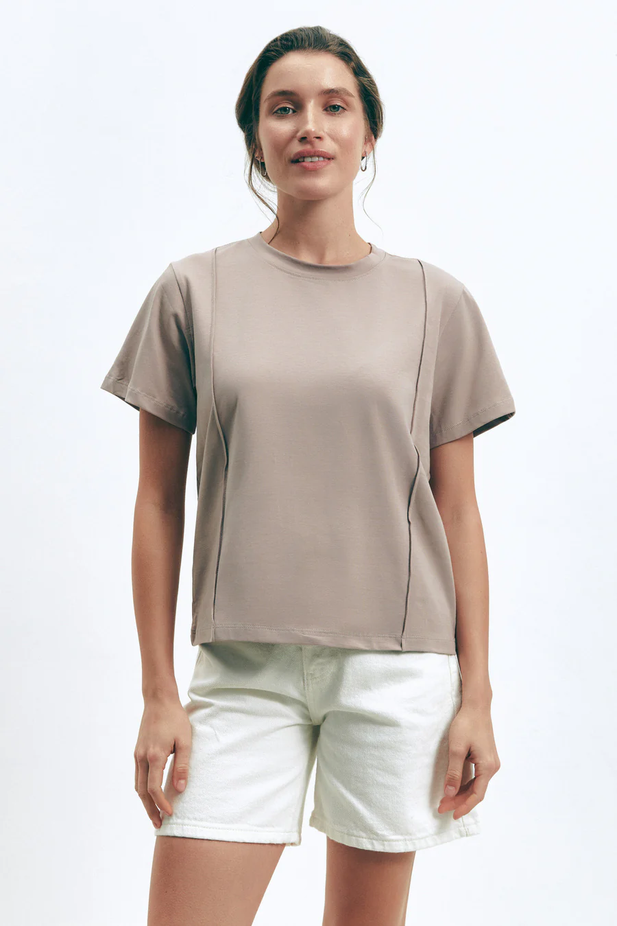 Milk Chocolate Seam Detail T-Shirt