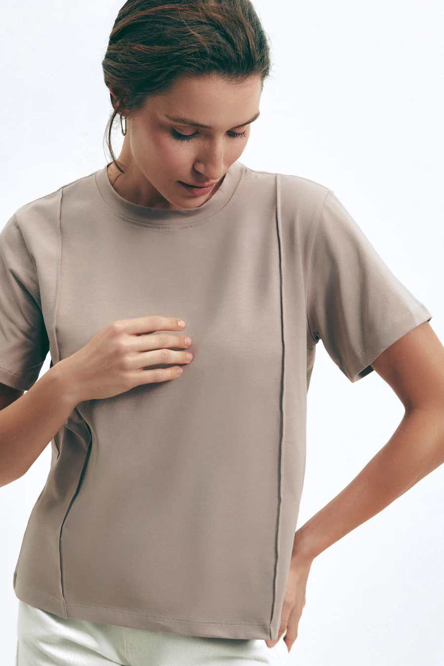Milk Chocolate Seam Detail T-Shirt - Image 2