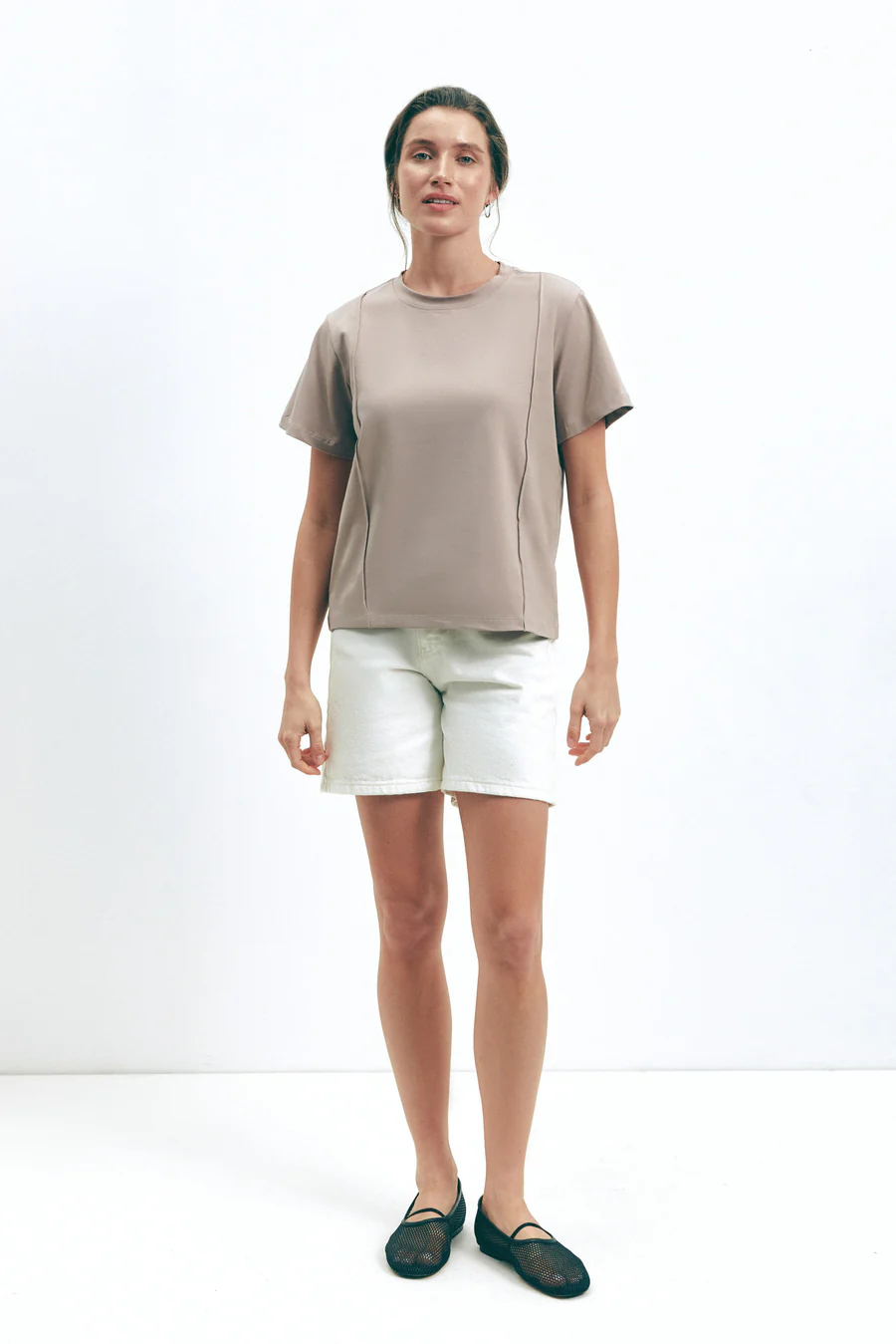Milk Chocolate Seam Detail T-Shirt - Image 4