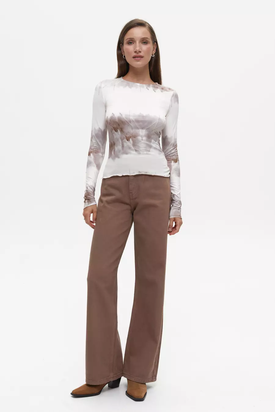 Beige Tie Die Long Sleeve Top - Image 3