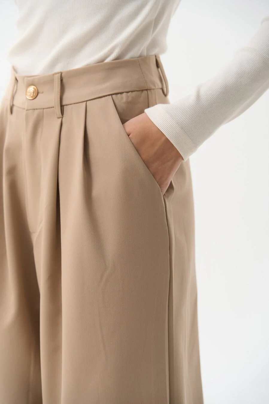Beige Wide Leg Pants - Image 3