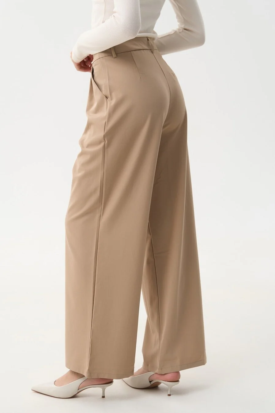 Beige Wide Leg Pants - Image 6