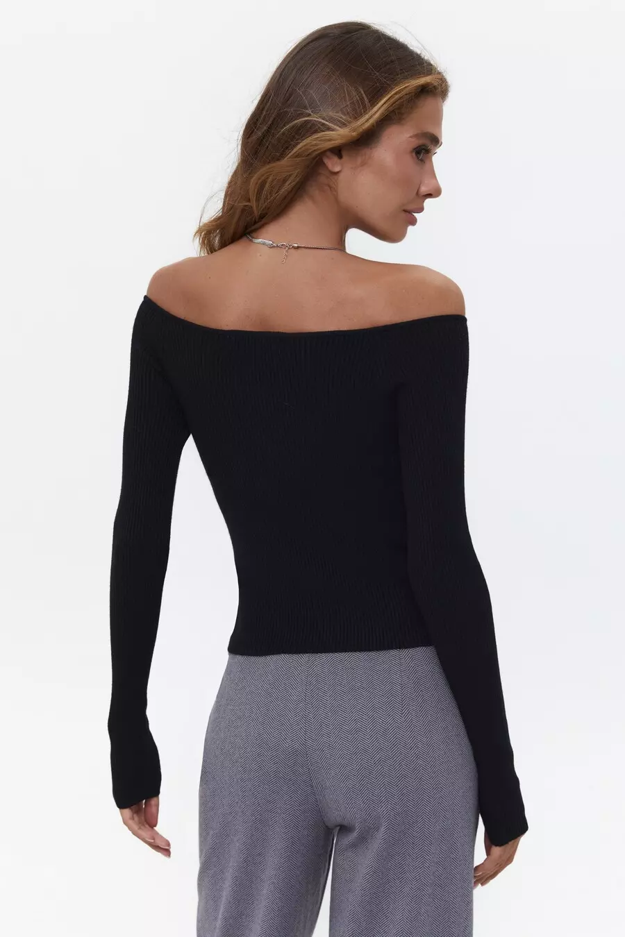 Black Beauty Sweetheart Neckline Ribbed knit Long Sleeve - Image 4