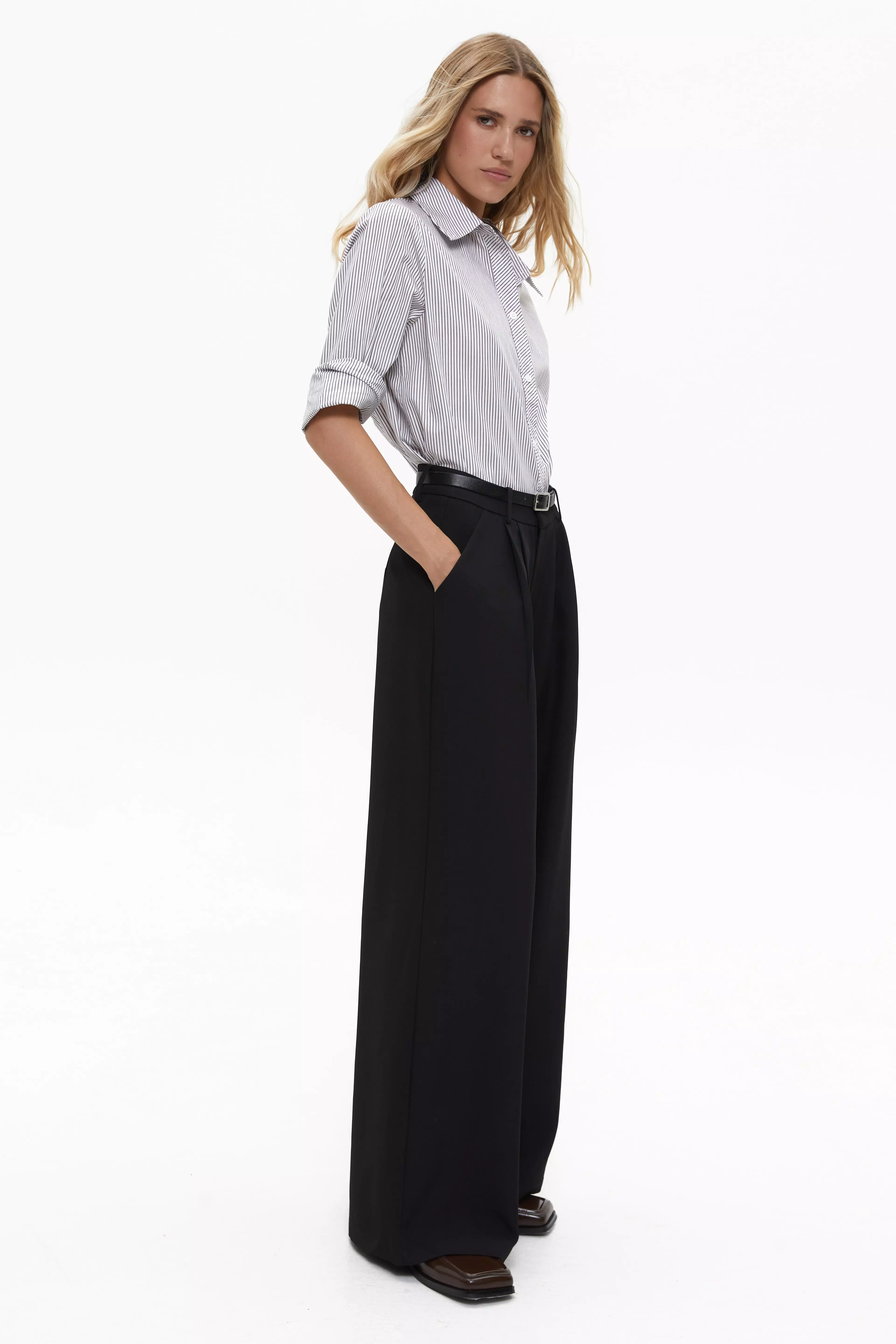 Black Classic Pleated Trousers - Image 3