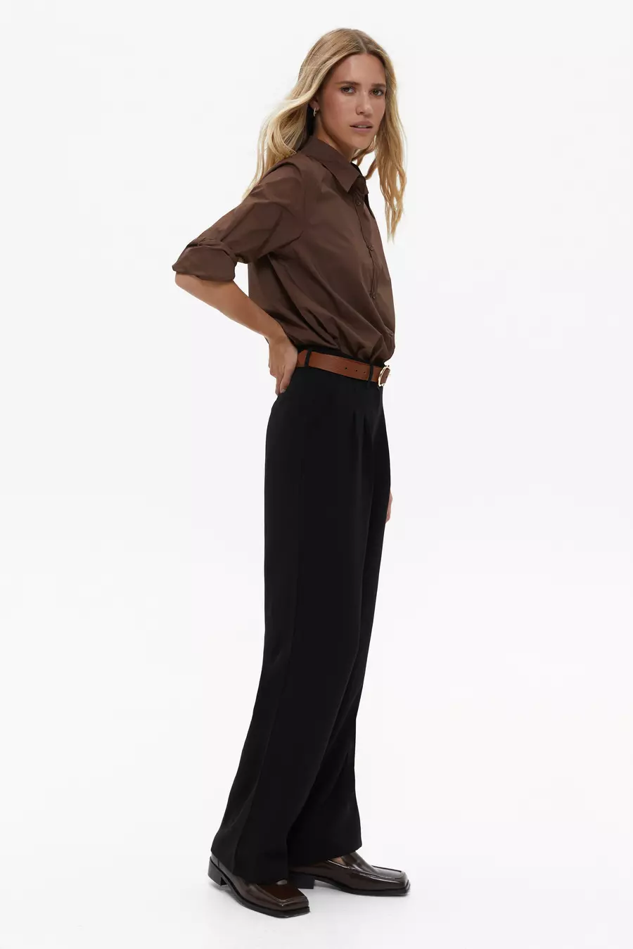 Black Classic Straight Pleated Trousers - Image 3