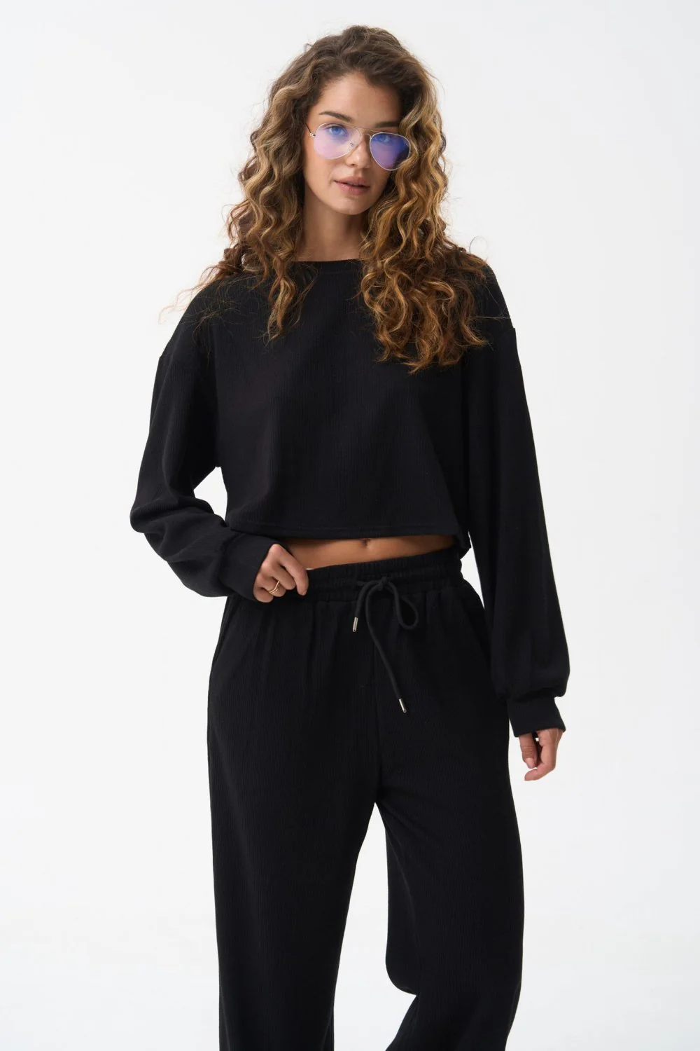Black Cropped Sports Sweatshirt - Image 5
