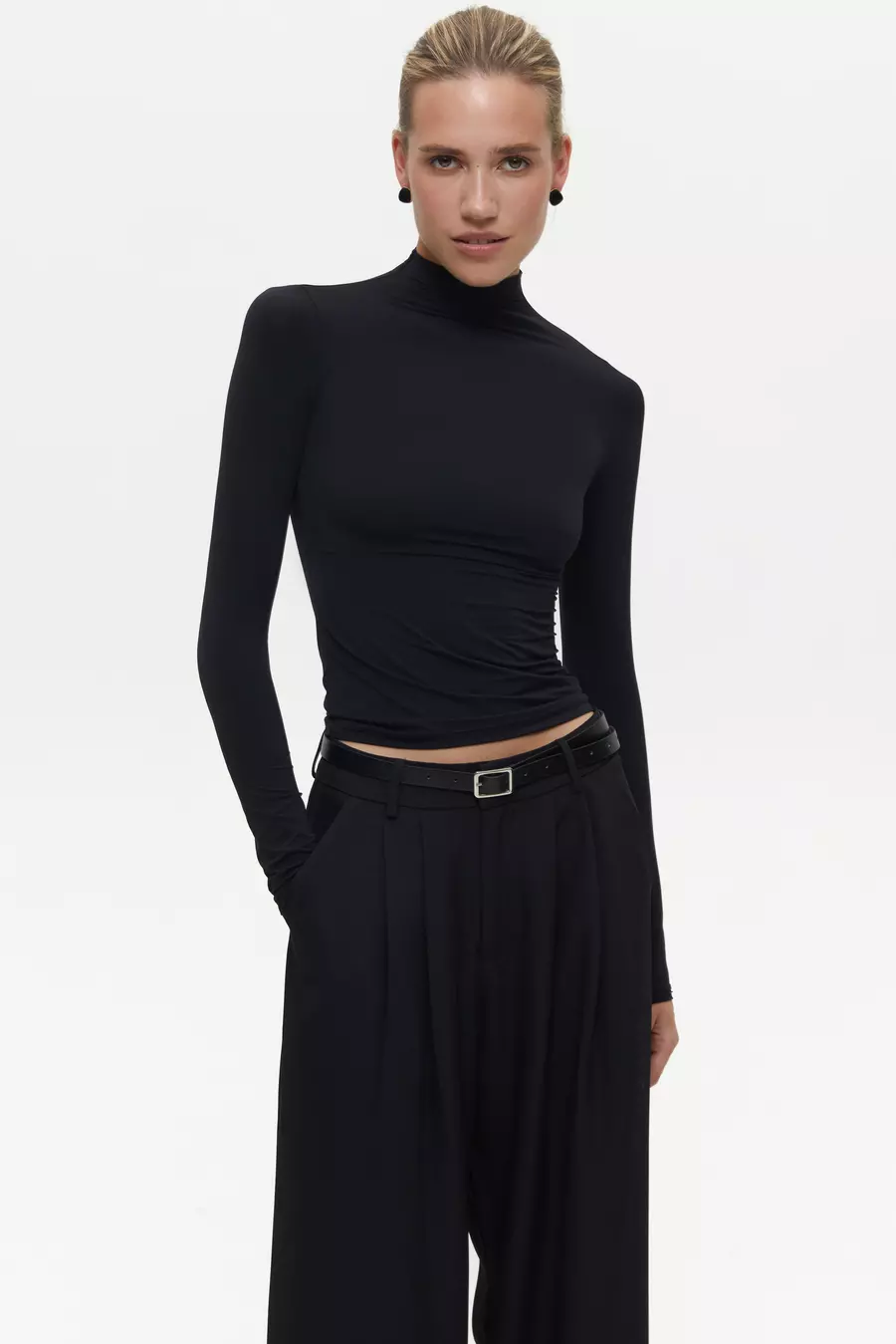 Black High Neck Long Sleeve Top