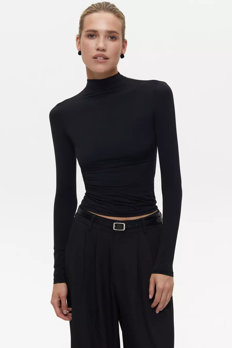 Black High Neck Long Sleeve Top - Image 2