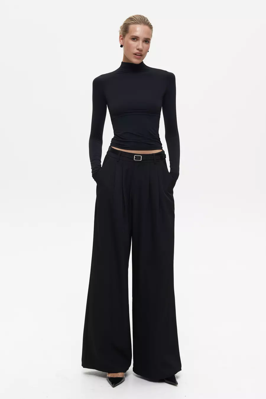 Black High Neck Long Sleeve Top - Image 3