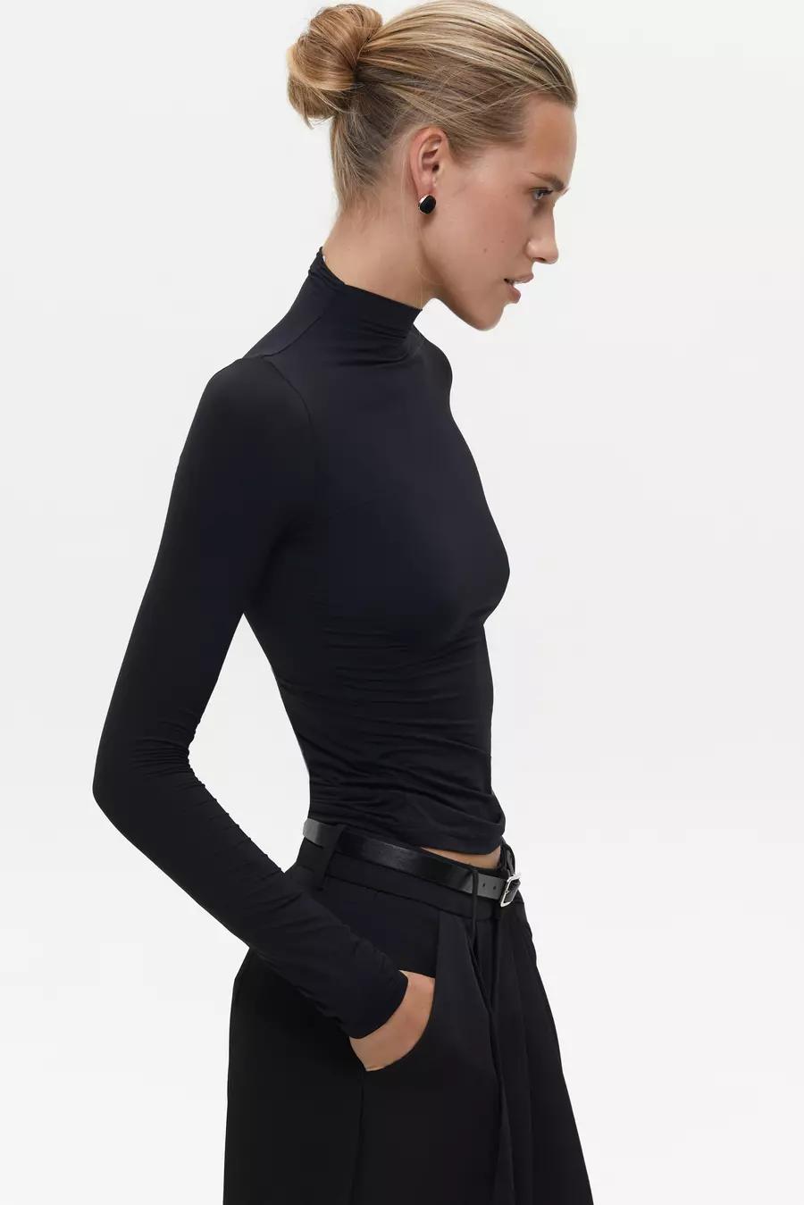 Black High Neck Long Sleeve Top - Image 4