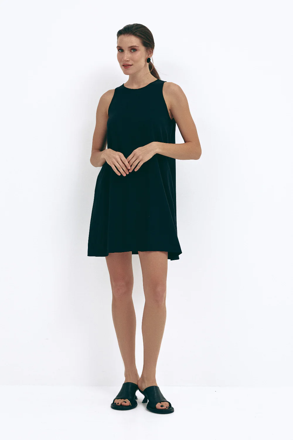 Black Loose-fit Mini Dress with Pockets