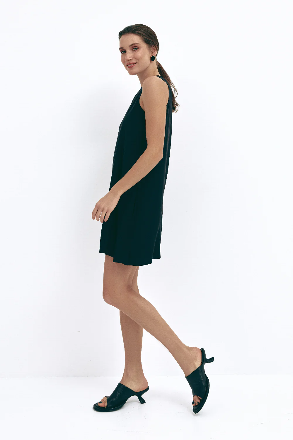 Black Loose-fit Mini Dress with Pockets - Image 5