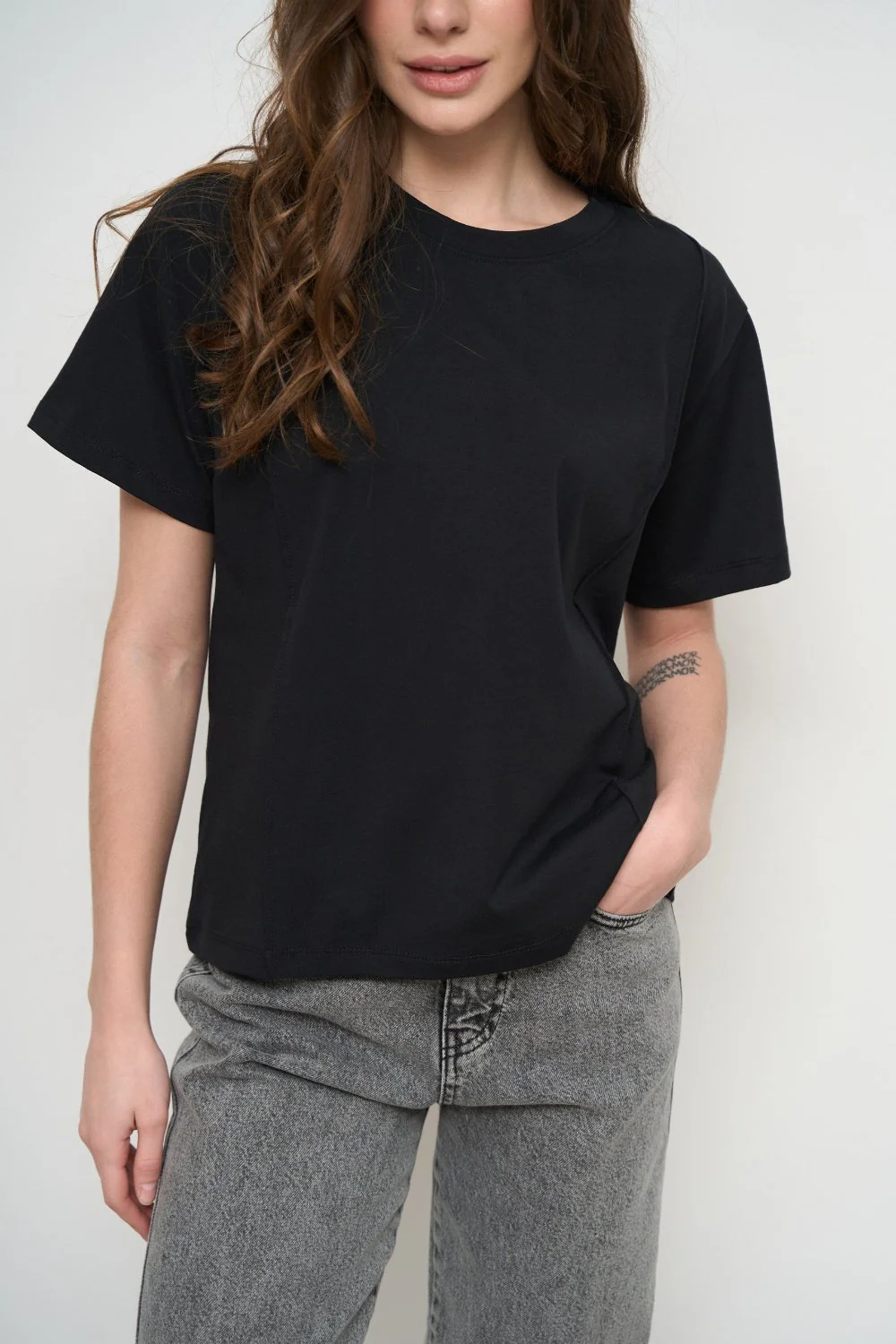 Black Seam Detail T-Shirt - Image 3