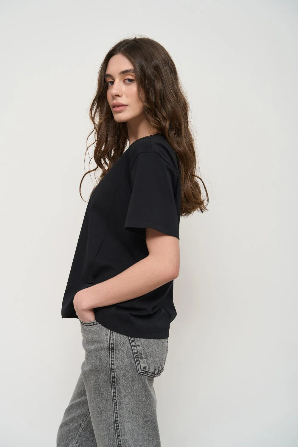Black Seam Detail T-Shirt - Image 4