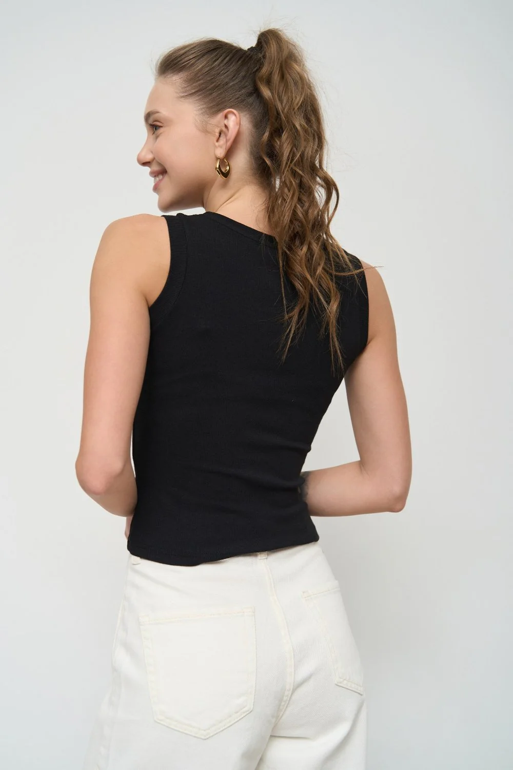 Black Ribbed Seam Detail Top - Image 4