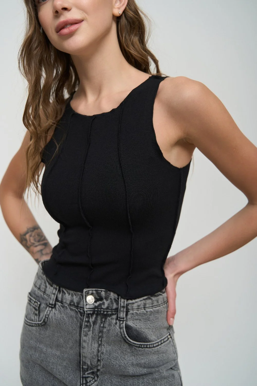 Black Seam Detail Tank Top