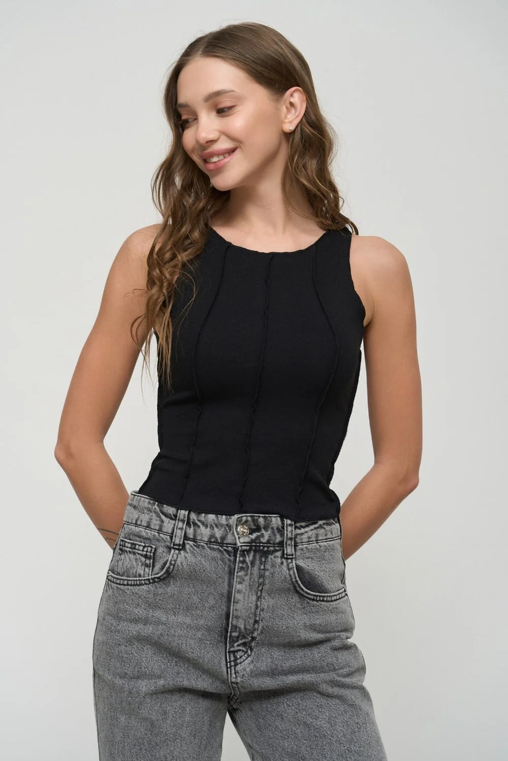 Black Seam Detail Tank Top - Image 2