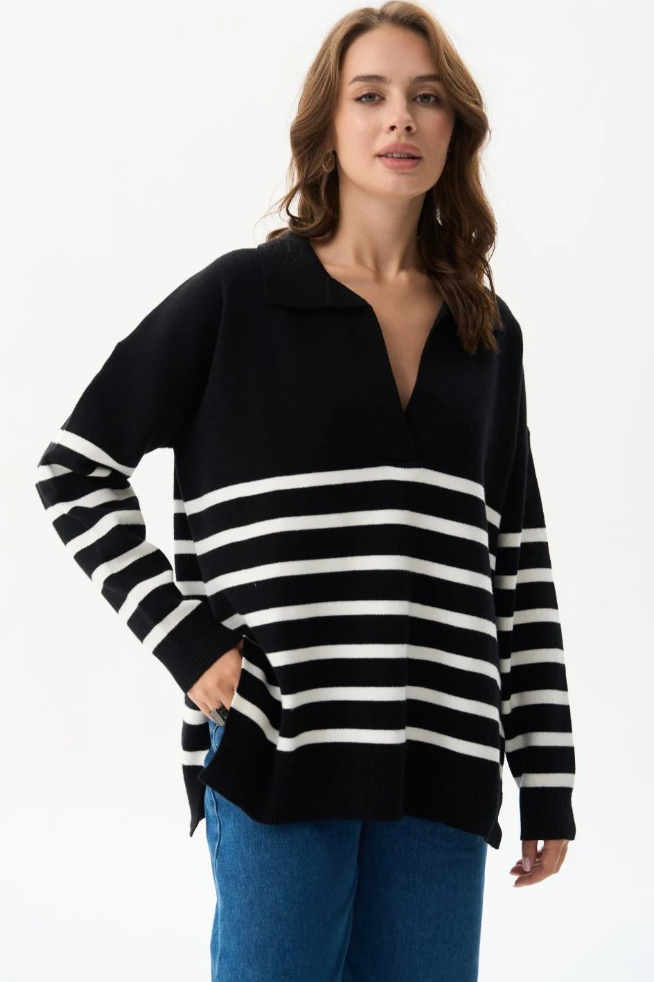 Black Striped Polo Sweater - Image 2
