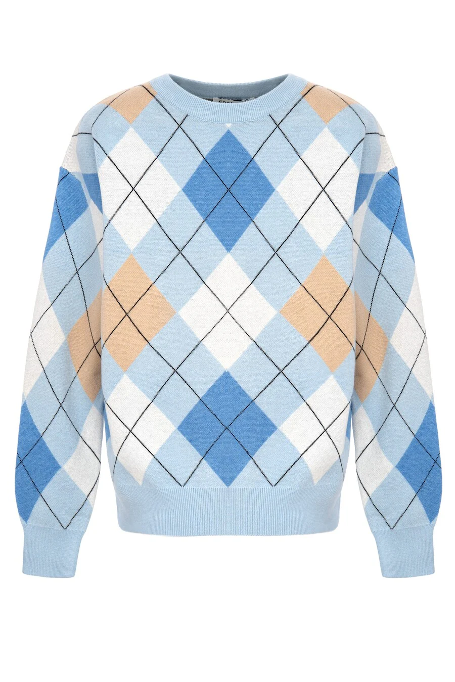 Blue Diamond Pattern Knit Sweater - Image 2