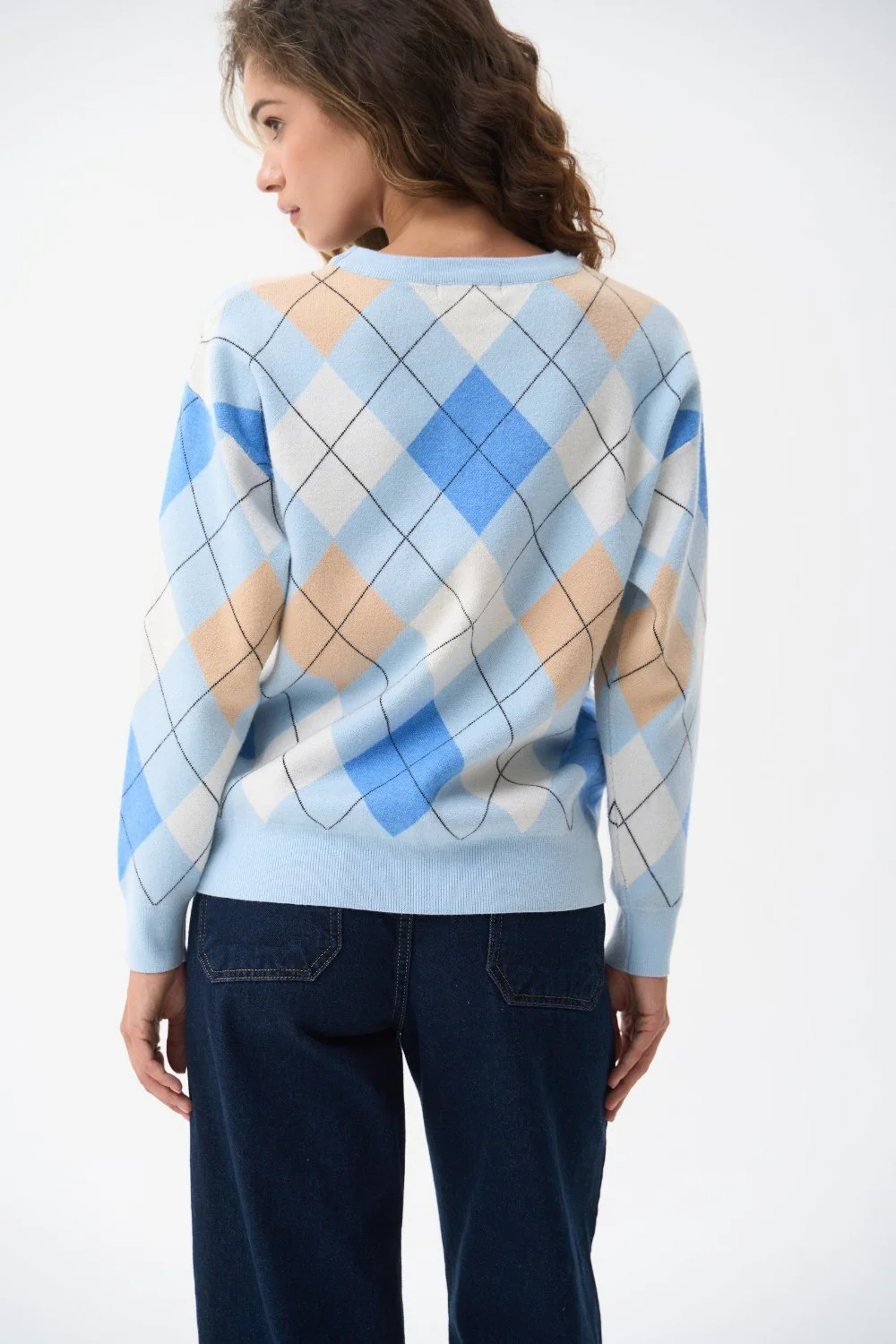 Blue Diamond Pattern Knit Sweater - Image 6