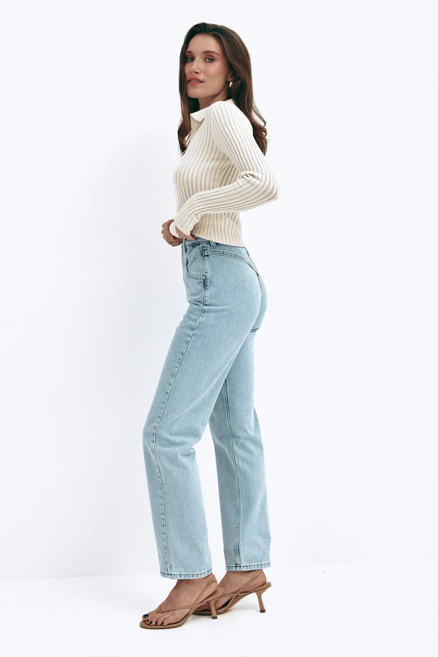 Blue High Rise Straight Leg Jeans - Image 3