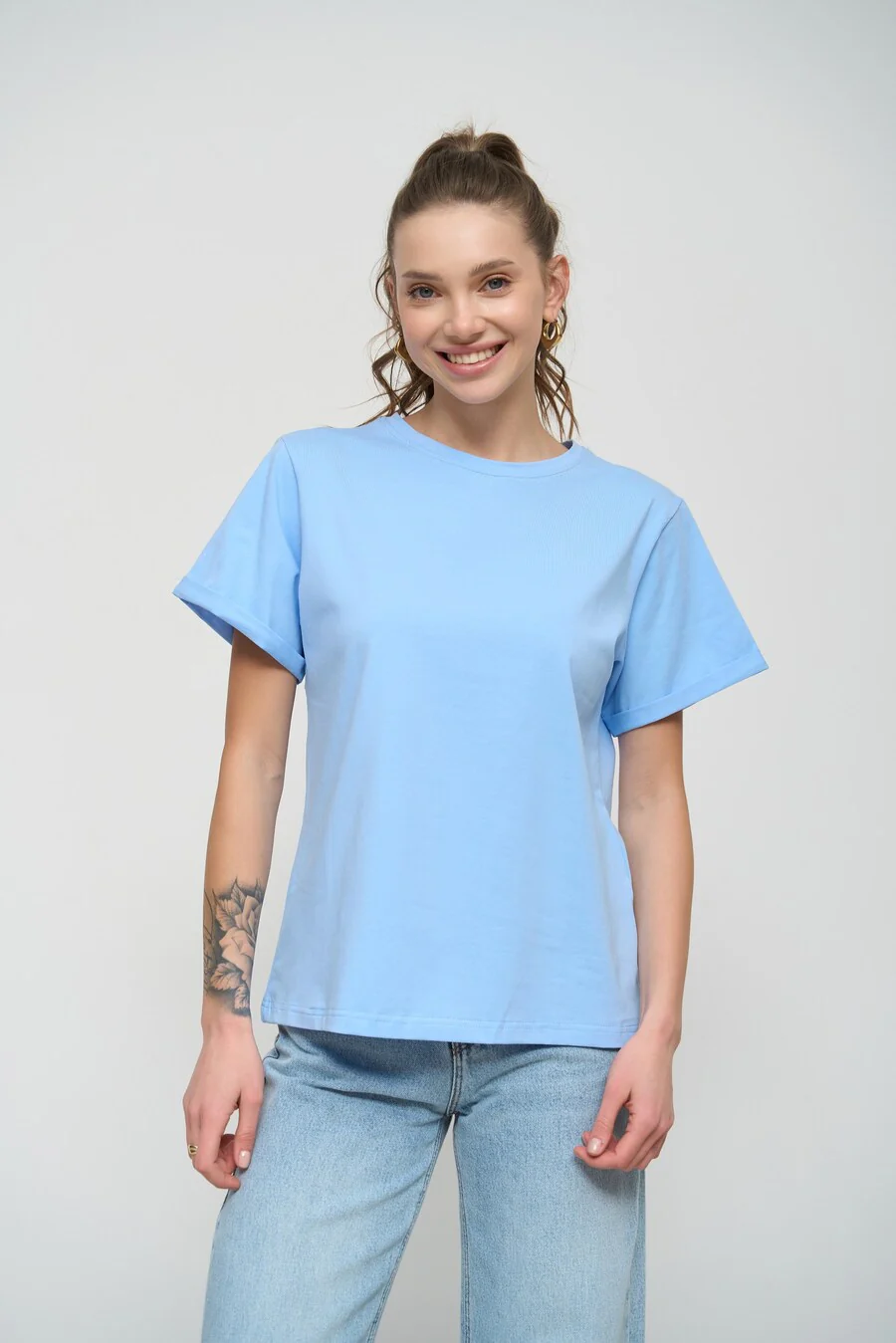 Blue Oversized Roll Up Sleeve T-Shirt - Image 2