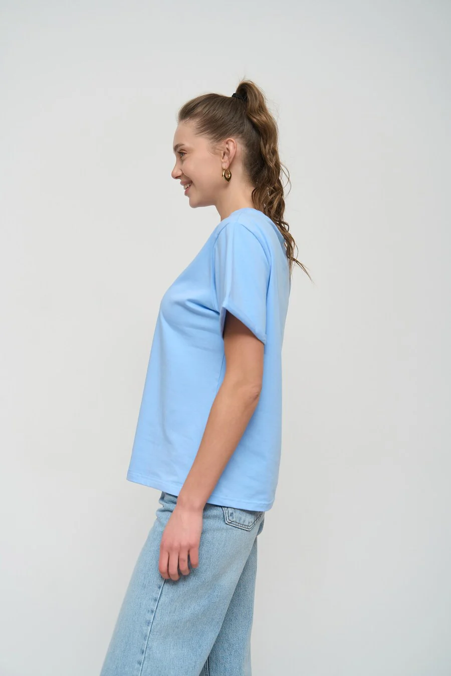 Blue Oversized Roll Up Sleeve T-Shirt - Image 3