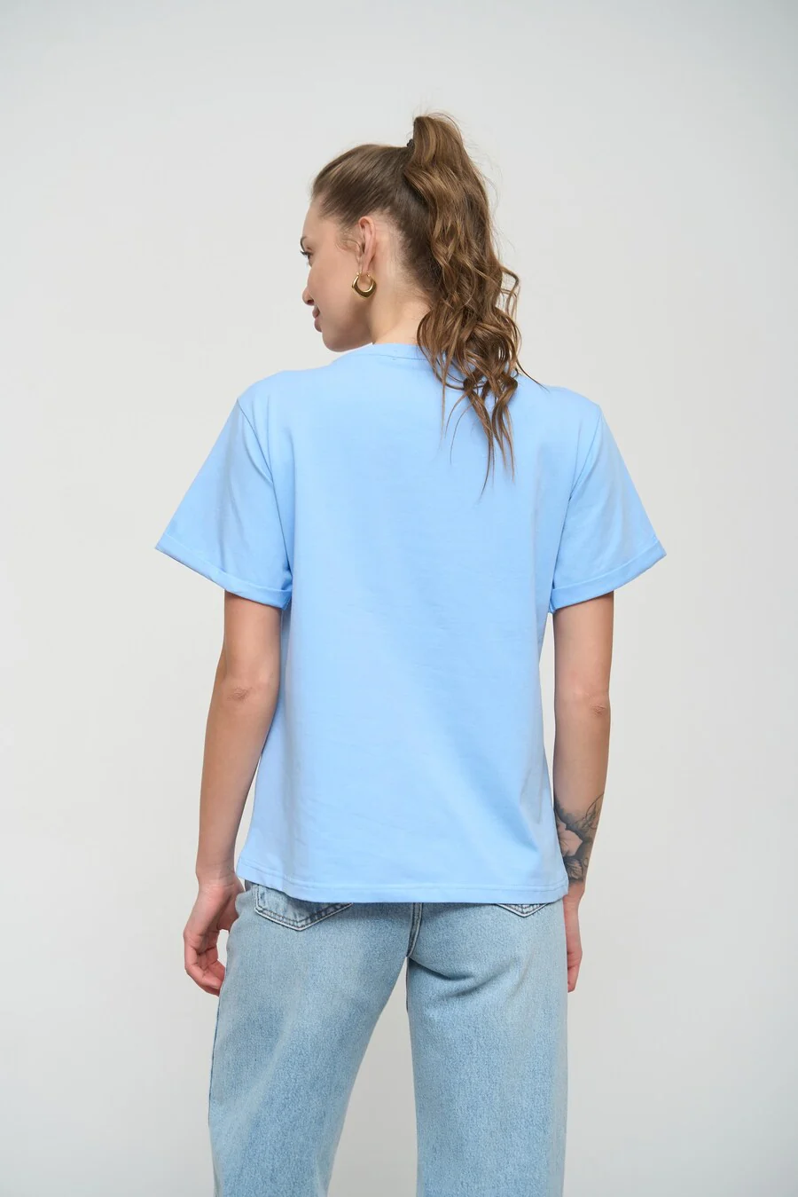Blue Oversized Roll Up Sleeve T-Shirt - Image 4