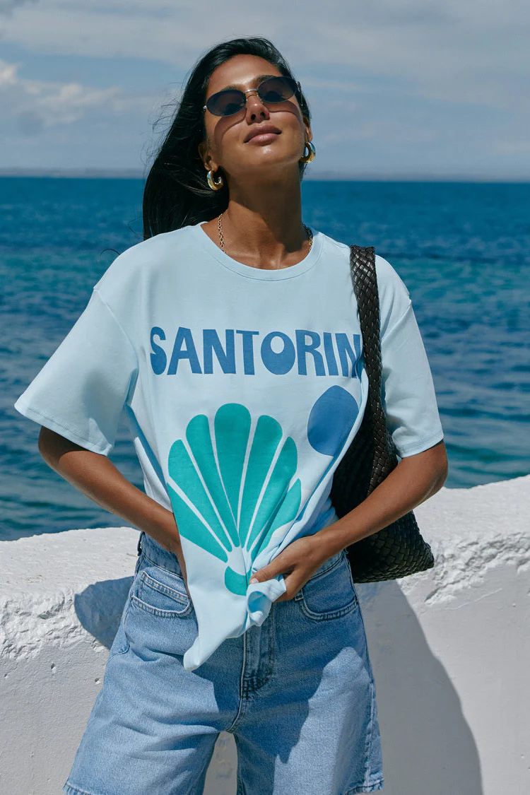 Blue "Santorini" Print T-shirt