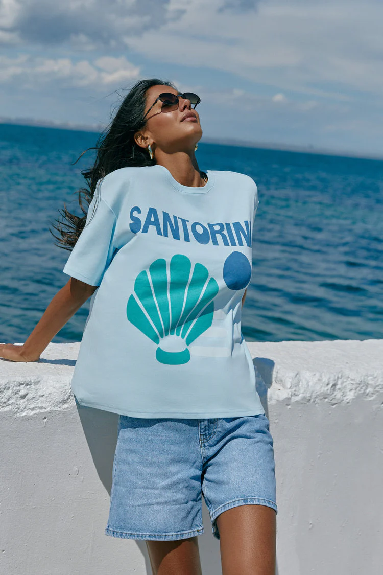 Blue "Santorini" Print T-shirt - Image 3