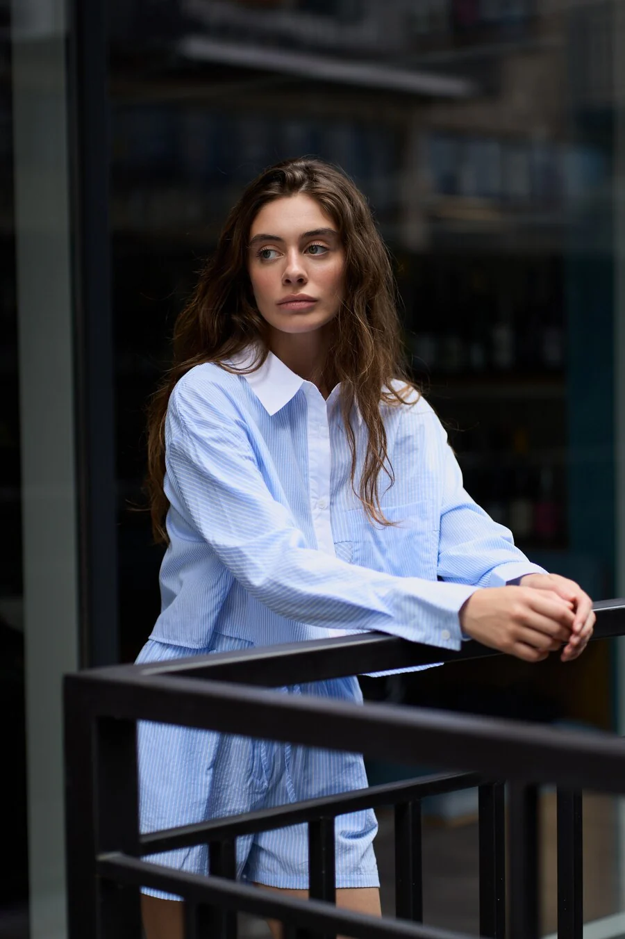 Blue Stripe Cropped Shirt - Image 4