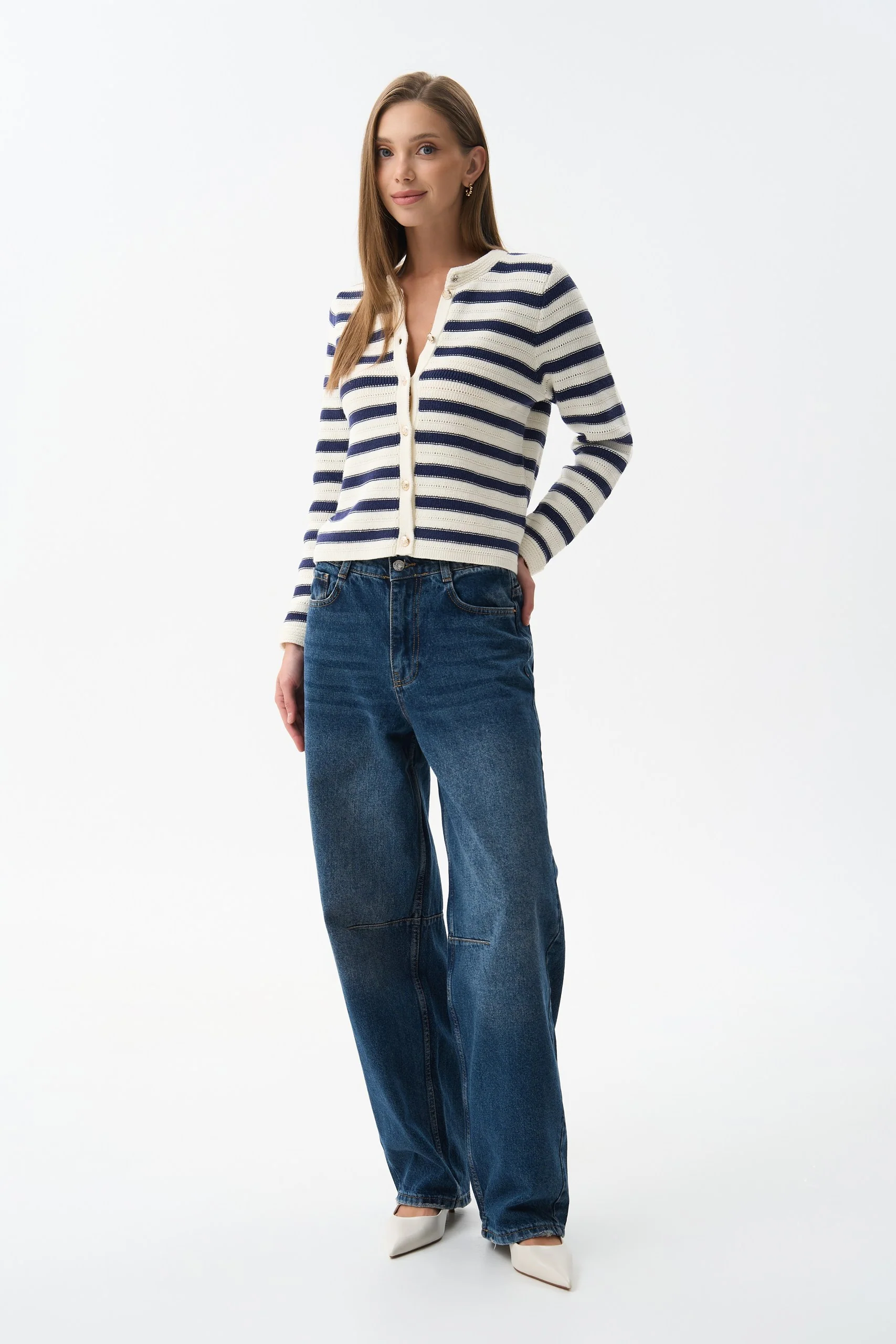 Blue Striped Knit Cardigan - Image 3