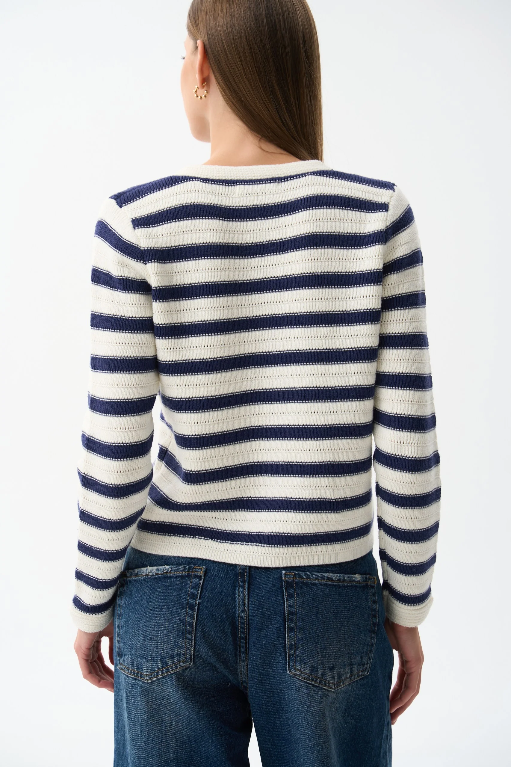 Blue Striped Knit Cardigan - Image 5