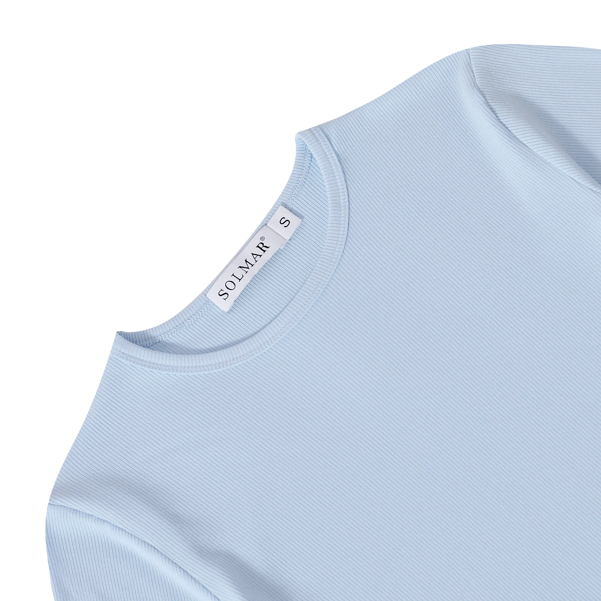 Blue Ribbed Crop T-shirt - Image 2