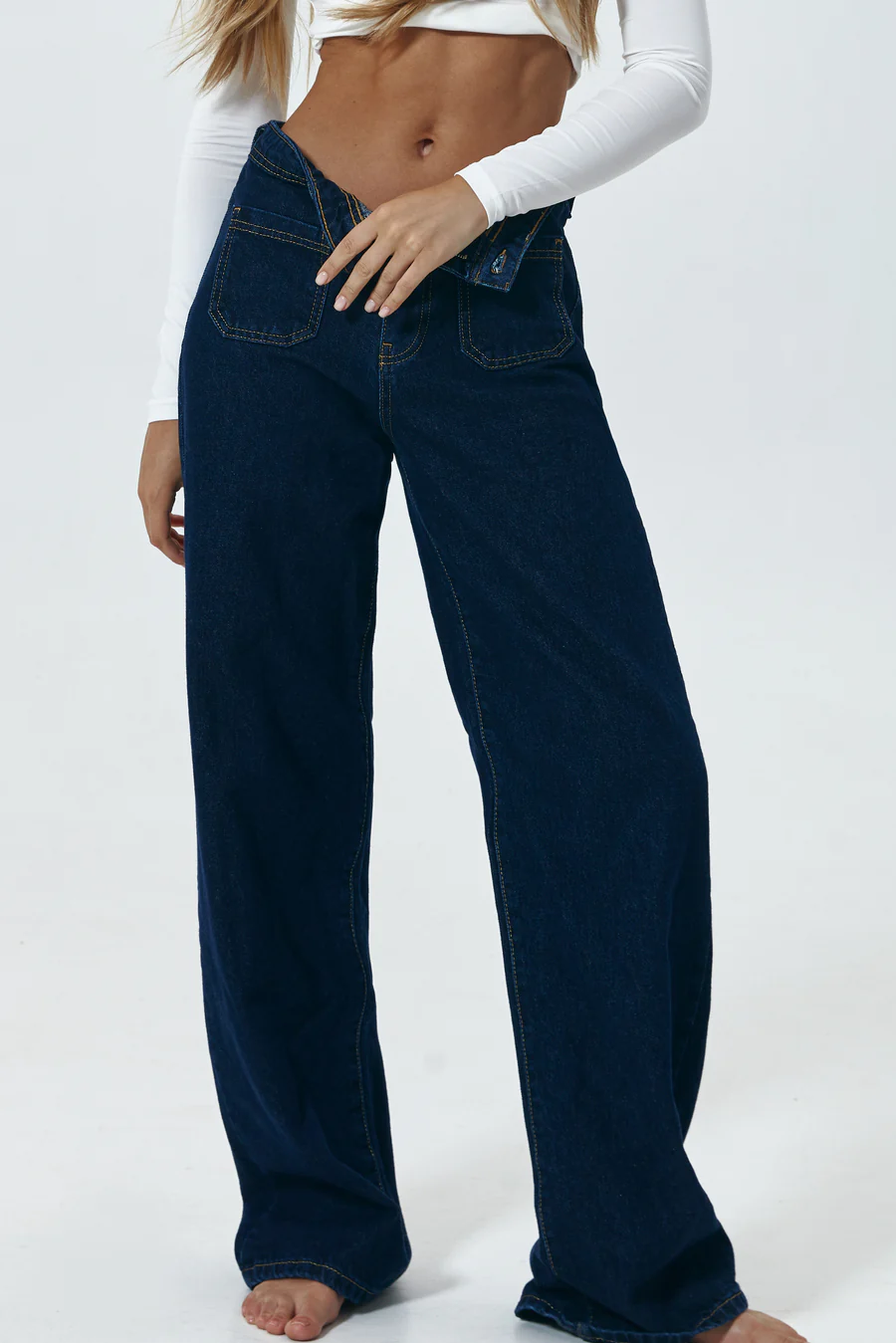 WIDE-LEG jeans with accent pockets, Navy Blue - Image 4