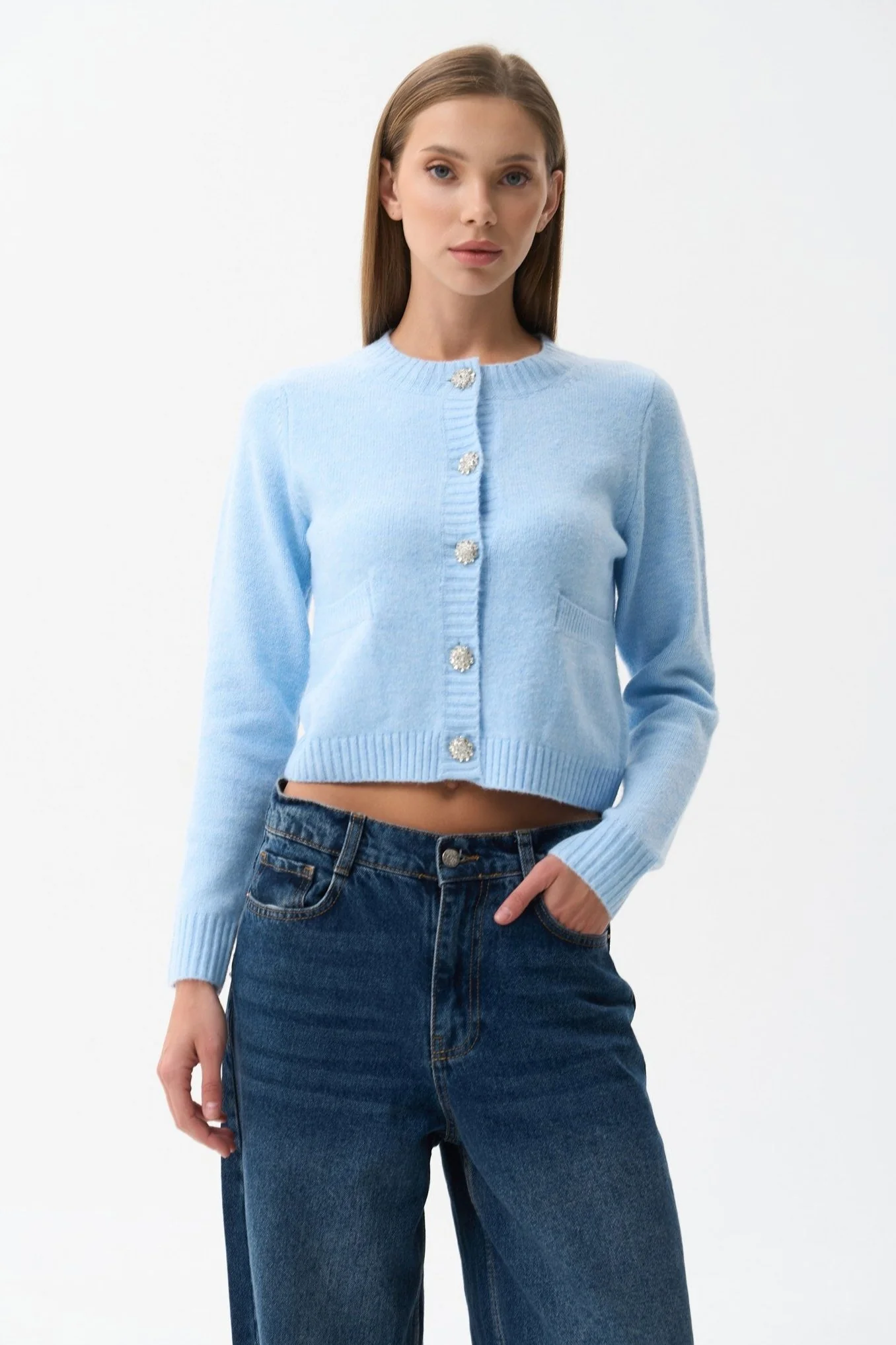 Blue Wool Knit Cardigan - Image 3