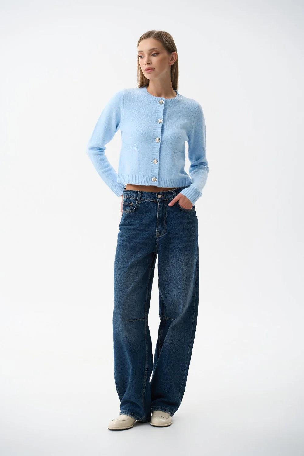 Blue Wool Knit Cardigan - Image 4