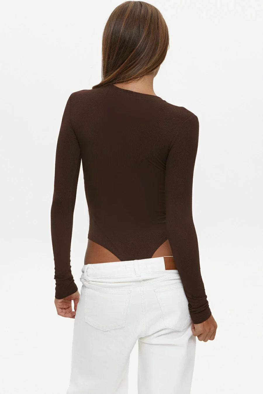 Brown Basic Long Sleeve Bodysuit - Image 5