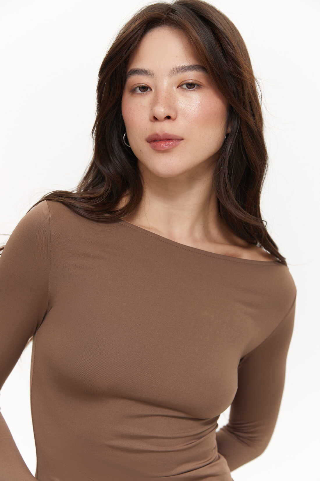 Boat-neck long-sleeve top, Chocolate - Image 2