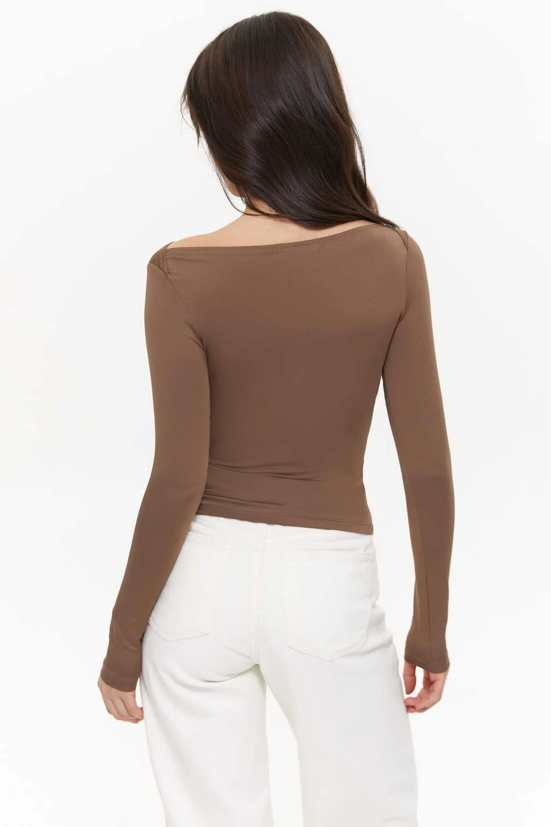 Boat-neck long-sleeve top, Chocolate - Image 4