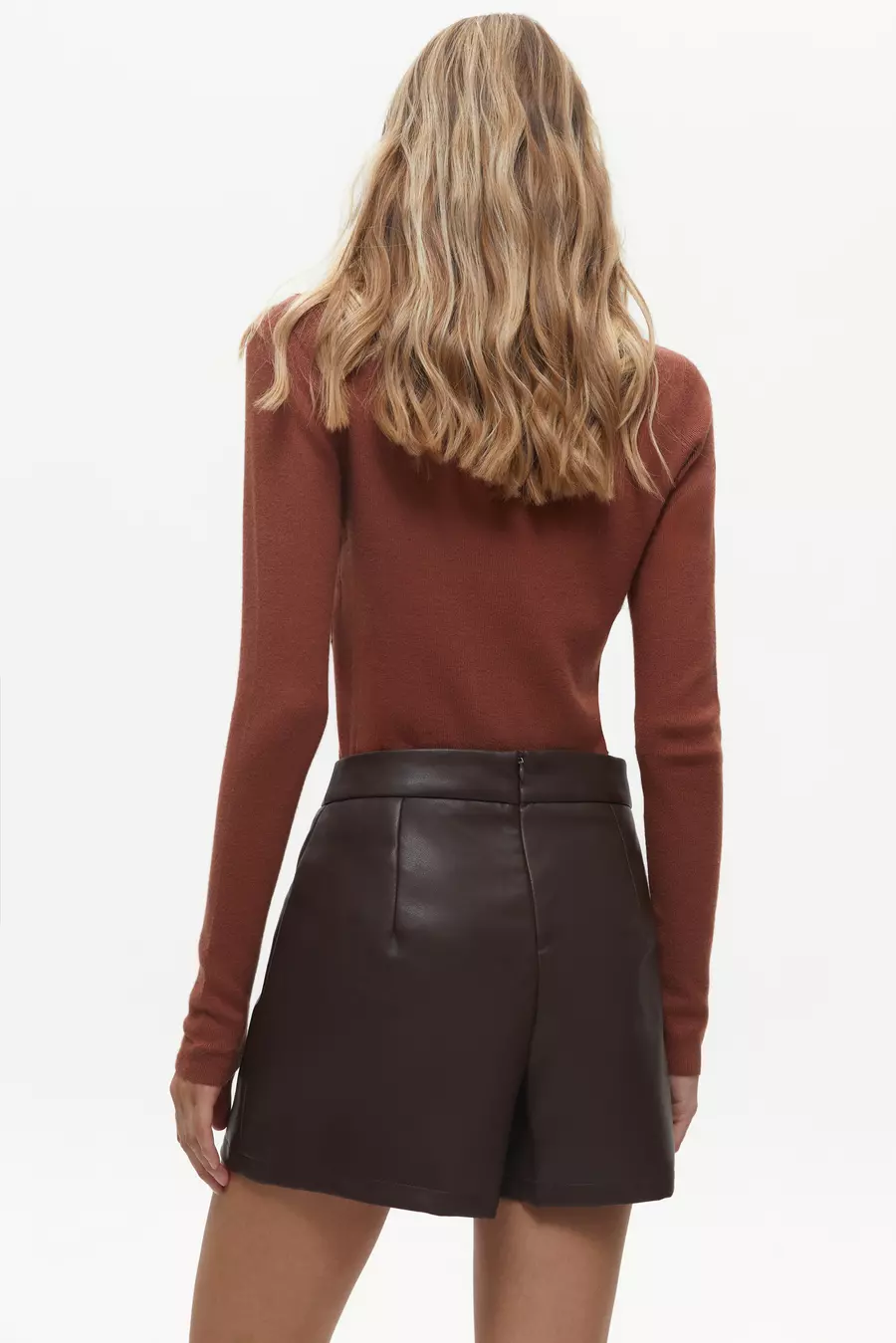 Brown Faux Leather Wrap Skirt - Image 5